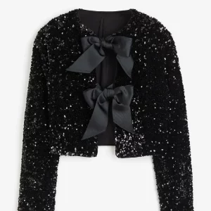 Sequined Bow Jacket: Women's Sparkling Evening Coat