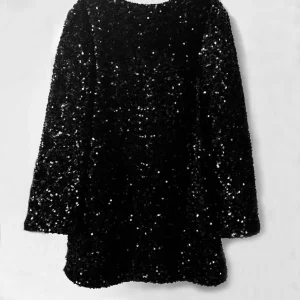 Sequined O-Neck Long Sleeve Mini Dress for Women - Christmas Party Fashion