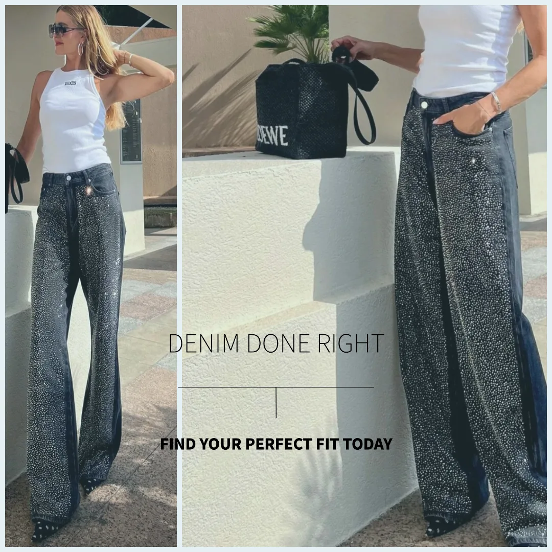 Sequined Wide Leg High Waist Zipper Pocket Pants