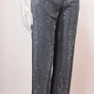 Sequined Wide Leg High Waist Zipper Pocket Pants