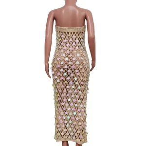 Sequins Cutout Maxi Dress: Sexy Backless Bodycon for 2024 Summer Beachwear