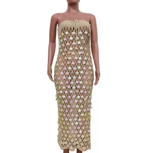 Sequins Cutout Maxi Dress: Sexy Backless Bodycon for 2024 Summer Beachwear