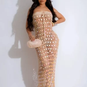 Sequins Cutout Maxi Dress: Sexy Backless Bodycon for 2024 Summer Beachwear