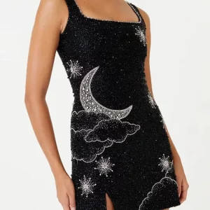 Sequins Print Suspender Mini Dress | Sleeveless A-line Vestidos | Elegant Party Club Evening Wear