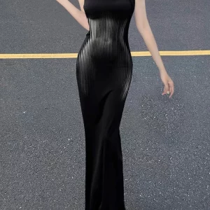 Sexy Black 3D Print Spaghetti Strap Night Dress for Women