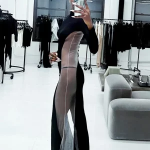 Sexy Black Maxi Dress for Women - Elegant Side See-Through Night Outfit