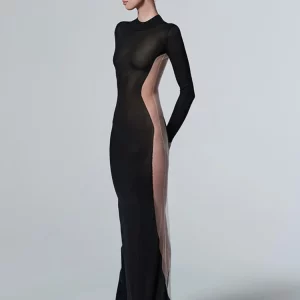 Sexy Black Maxi Dress for Women - Elegant Side See-Through Night Outfit