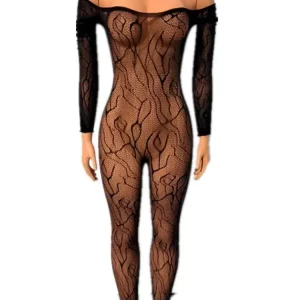 Sexy Black Mesh Jumpsuit: Sheer Wrap Chest, Long Sleeve Skinny Overall for Women