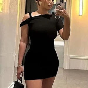 Sexy Oblique Shoulder Mini Dress for Women | Body-Shaping Robe | 2024 Summer Night Clubwear