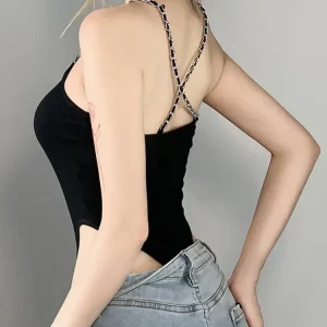 Sexy Off-Shoulder Bodysuit Lingerie with Chain Strap