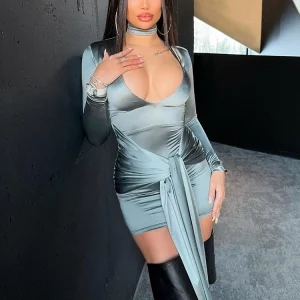 Sexy Ruched Bodycon Mini Dress for Women - Elegant Club Party Outfit