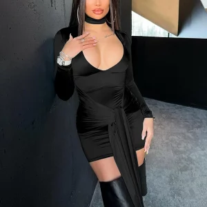 Sexy Ruched Bodycon Mini Dress for Women - Elegant Club Party Outfit