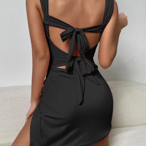 Sexy Sleeveless Mini Dress with Lace-Up Back - Elegant Evening Wear for Women