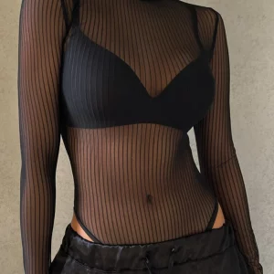 Sheer Black Gauze Bodysuit | Sexy Lingerie Top