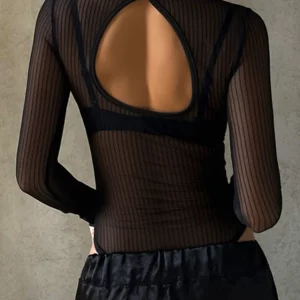 Sheer Black Gauze Bodysuit | Sexy Lingerie Top