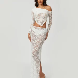 Sheer Lace Long Skirt | Women's Summer Fashion 2024 | Thigh Slit Cover-up