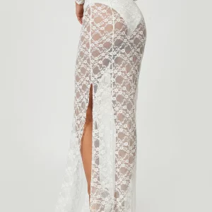 Sheer Lace Long Skirt | Women's Summer Fashion 2024 | Thigh Slit Cover-up