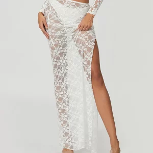 Sheer Lace Long Skirt | Women's Summer Fashion 2024 | Thigh Slit Cover-up