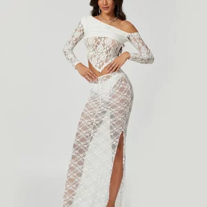 Sheer Lace Long Skirt | Women's Summer Fashion 2024 | Thigh Slit Cover-up