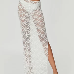 Sheer Lace Long Skirt | Women's Summer Fashion 2024 | Thigh Slit Cover-up