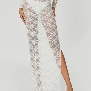 Sheer Lace Long Skirt | Women's Summer Fashion 2024 | Thigh Slit Cover-up