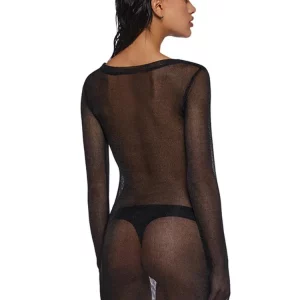 Sheer Sexy Beach Dress Women Y2k Bodycon Long Sleeve O-Neck Cover Up