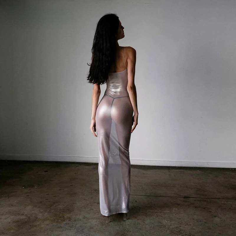 Silver Maxi Dress: Sexy & Shiny for Women's Summer Party