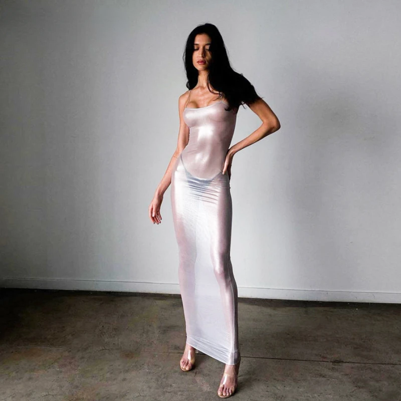 Silver Maxi Dress: Sexy & Shiny for Women's Summer Party