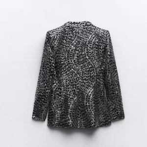 Silver Sequin Short Pants Suit with Lapel Blazer - Women's Fashion Set for Autumn Office and Club