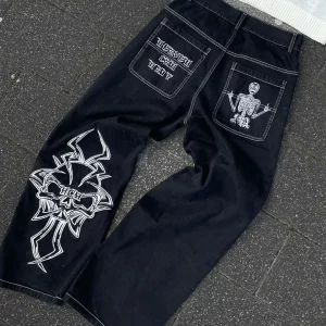 Skull Embroidered Y2K Women's Punk Hip-hop Loose Jeans