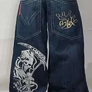 Skull Embroidered Y2K Women's Punk Hip-hop Loose Jeans