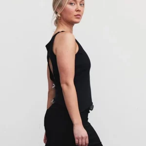 Sleeveless Feminist Crop Top with Bow Detail, Hollow Back