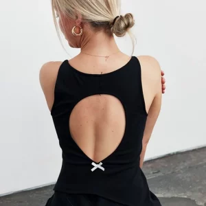 Sleeveless Feminist Crop Top with Bow Detail, Hollow Back