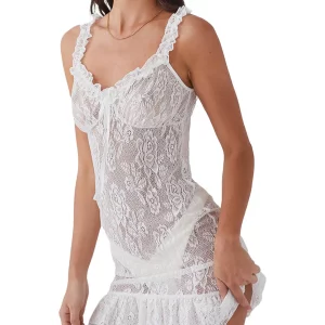 Sleeveless Lace Backless Mini Dress for Women - Slim Fit Sheer Club Party Summer Dress