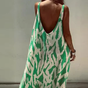 Sleeveless V-Neck Women's Dress | Summer Beach Casual Fashion | Sexy Backless Lady Dress | Loose Fit