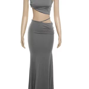 Solid 2-Piece Women's Backless Tank Top & Maxi Skirt Set