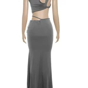 Solid 2-Piece Women's Backless Tank Top & Maxi Skirt Set