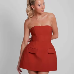 Solid Backless Tube Top Mini Dress with Pockets - Sleeveless A-line Bodycon Dress