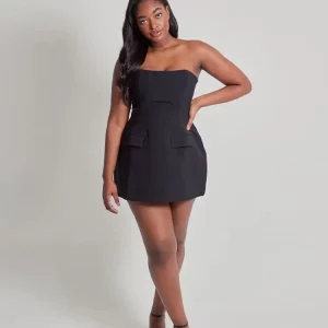 Solid Backless Tube Top Mini Dress with Pockets - Sleeveless A-line Bodycon Dress