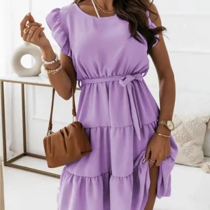 Solid Color Ruffle Tie Waist Dress | Summer Fashion