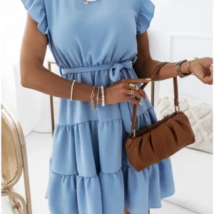 Solid Color Ruffle Tie Waist Dress | Summer Fashion