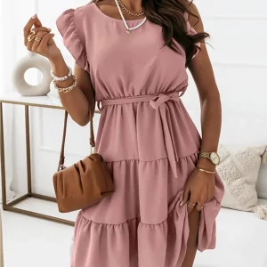 Solid Color Ruffle Tie Waist Dress | Summer Fashion