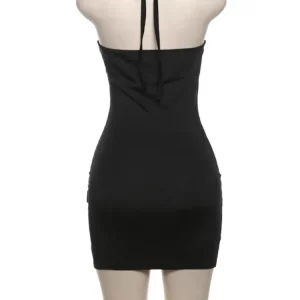 Solid Halter Lace-Up Mini Dress | Women's Sexy V-Neck Backless Body-Shaping Robe | Elegant Summer