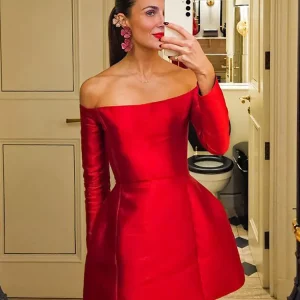 Solid Off Shoulder A-line Dress with Backless Split - Elegant Women's Long Sleeve Party Robe