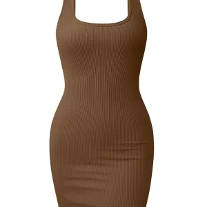 Solid Round Neck Tank Top Dress - 2024 Sexy Wrap Style