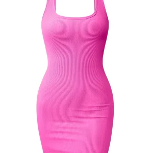 Solid Round Neck Tank Top Dress - 2024 Sexy Wrap Style