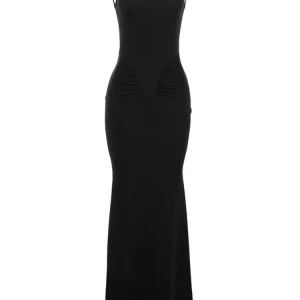 Solid Ruched Maxi Dress | Women's Sleeveless Body-Shaping Robe | Elegant Hipster Style | 202