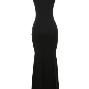 Solid Ruched Maxi Dress | Women's Sleeveless Body-Shaping Robe | Elegant Hipster Style | 202