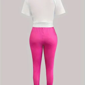 Solid Skinny O-Neck Summer Pants Set for Women