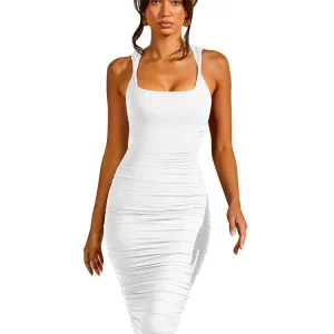 Solid Sleeveless Square Neck Midi Dress for Women